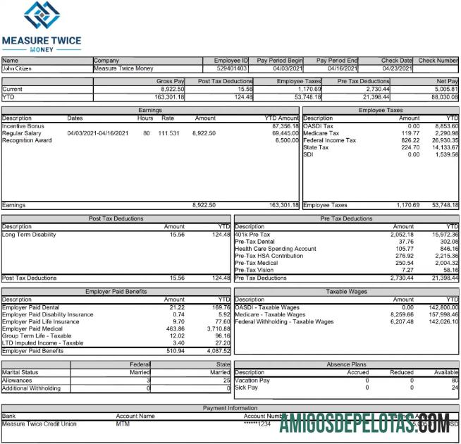 Realista Modelo de recibo de pagamento financeiro US MEASURE duas vezes em Word e PDF